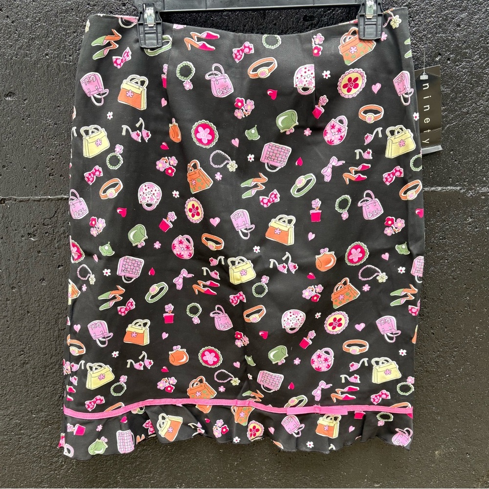 Ninety Women’s Black Skirt with Colorful Pattern Size 12
